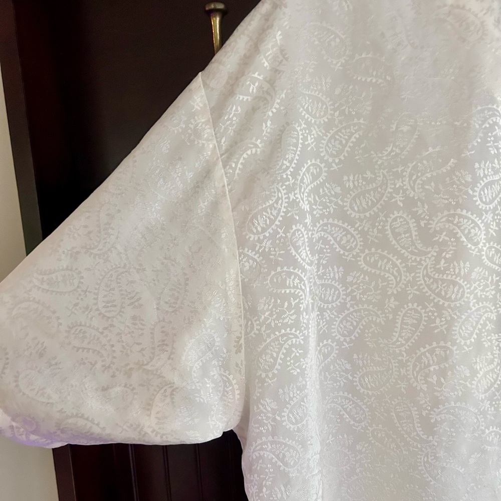 VINTAGE 90S LA NUIT Ivory Satin Jacquard Button Down Shirt Loungewear Top L / XL - Picture 10 of 14